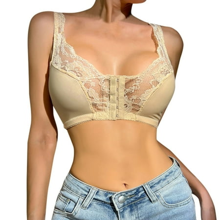 Hontri Bras for Women  S 6Xl Plus Size Sexy Front Closure Bra for Women Lace Lingerie Wireless Ladies Bras Beige 4Xl under $10
