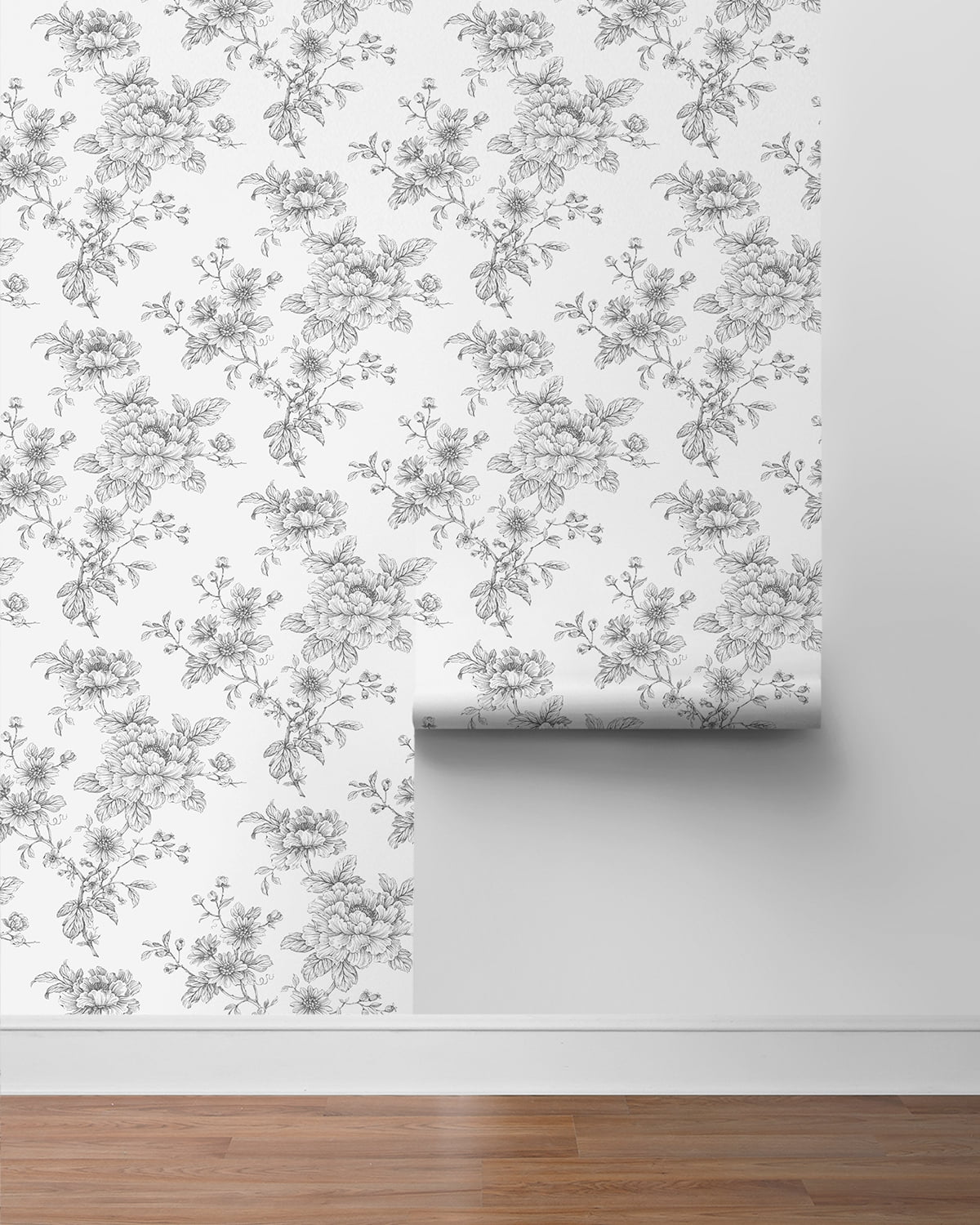NextWall Grey Sketched Floral Peel and Stick Wallpaper