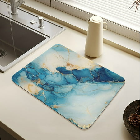 

Wobogo Cyan Gilt Patterns Dish Drying Mats Diatomaceous Earth Super Absorbent Non-slip Rubber Sole 23.6×19.7in