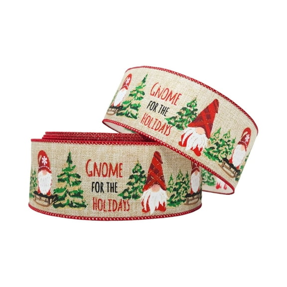 2.5" x 50 Yards Gnome for The Holidays Wired Edge Christmas Ribbon Large Roll