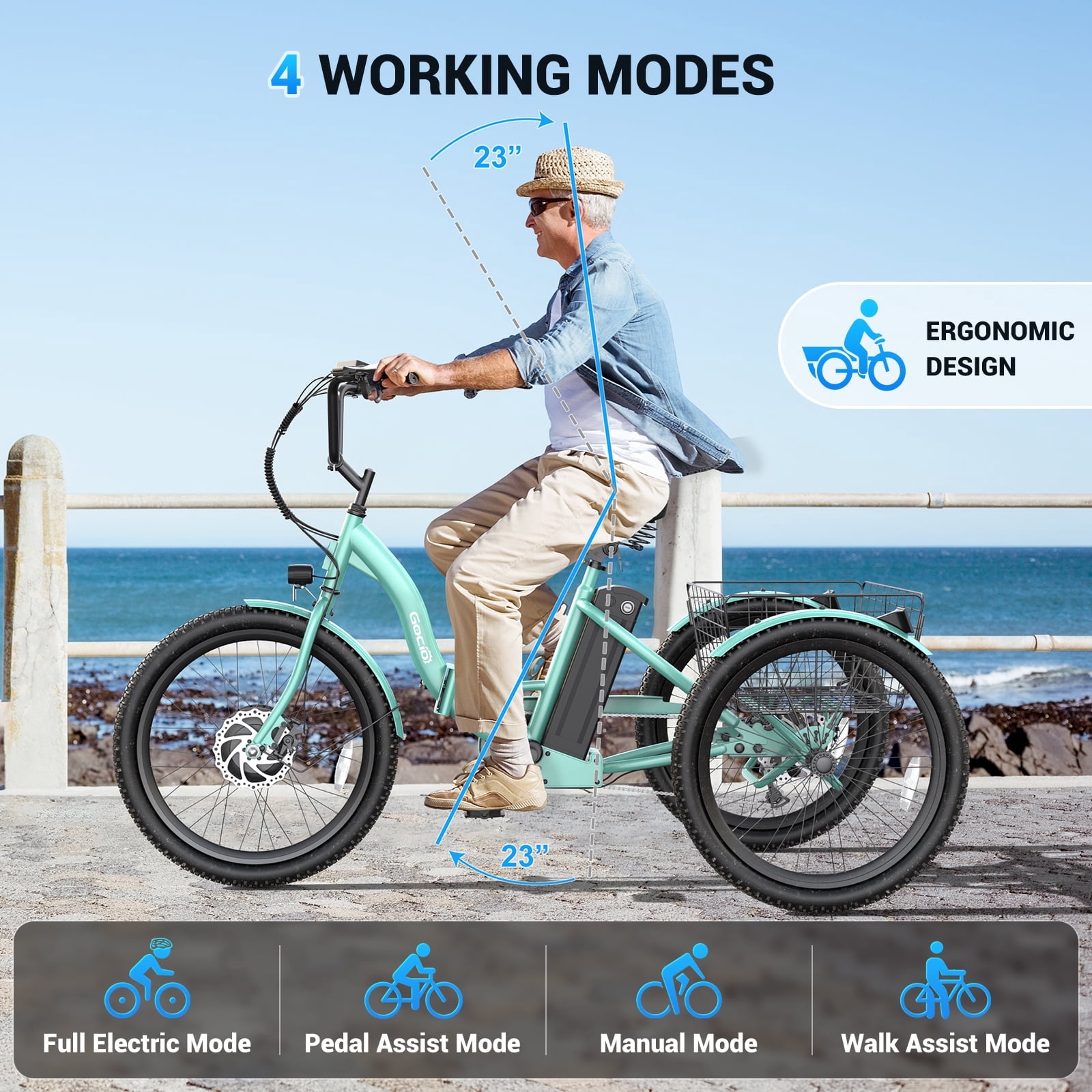 Gocio Electric Tricycle for Adults, Peak 500W Motor Electric Trike 48V 10.4AH UL2849 Battery, Cargo Motorized Tricycle, Shimano 7 Gears 3-Wheel Electric Bike for Adults & Seniors