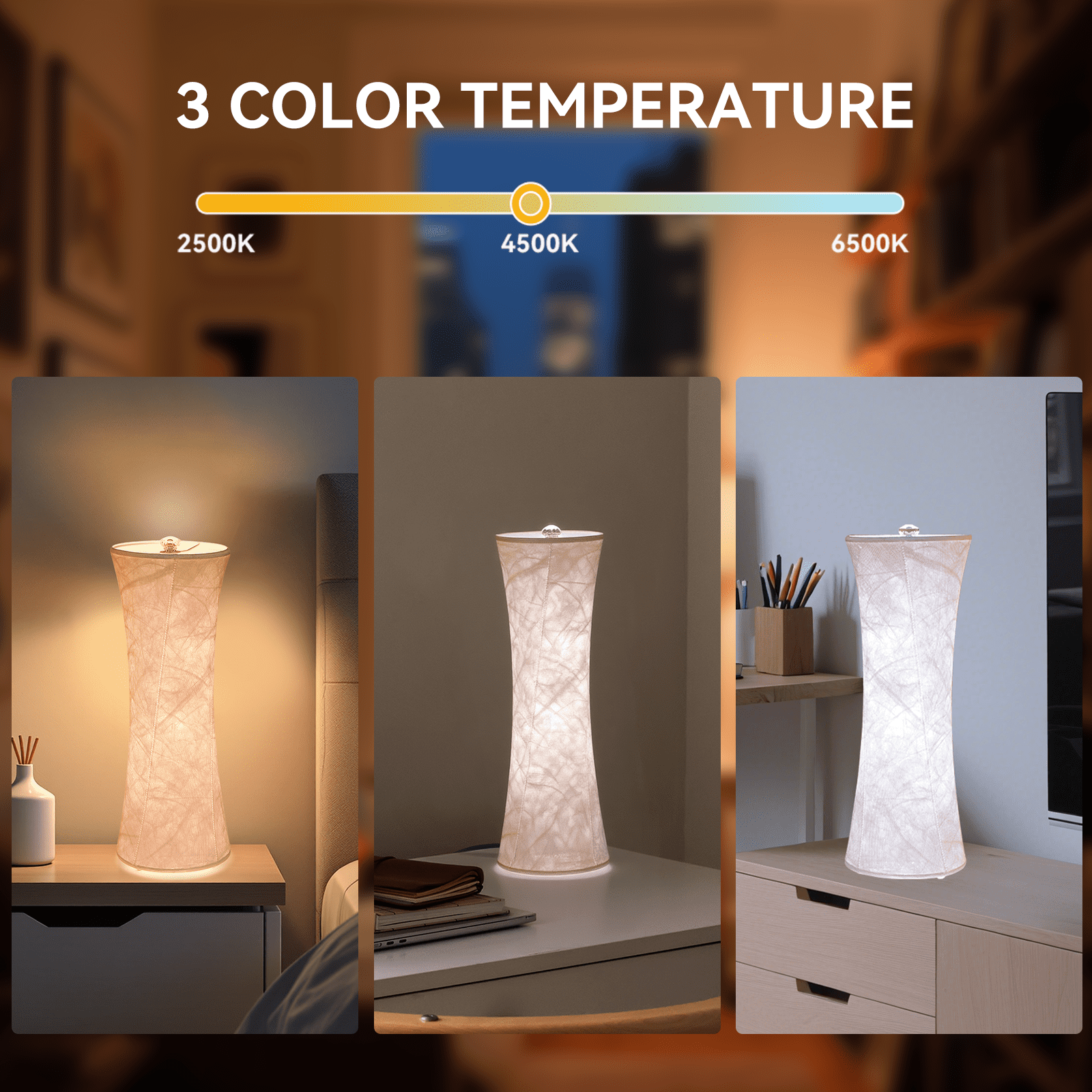 SUNMORY Table Lamps, Set of 2 Dimmable Desk Lamp with 10 Brightnesss Adjustable & 3 Color Temperatures, Warmer Lamp With Tyvek Paper Fabric Lamp Shade Small Lamp for Reading Nursing Night Light White