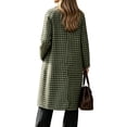 thumbnail image 4 of Hzzrkos Women's Plaid Long Trench Coat, Lapel Collar Button Front Long Sleeve Lightweight Casual Overcoat, Classic Check Pattern Outerwear for Fall and Winter, 4 of 6