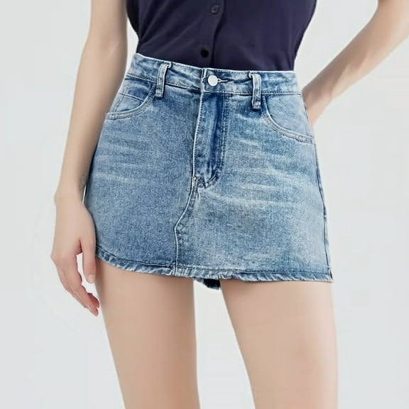 Women's Solid Denim High Waisted Miniskirt Culottes Long Denim Skirts for Women Long Winter Skirts for Women High Low Skirts for Women Belly Dance Skirt Tassel Scarf Sequin Wrap Bathing Suit Skirt