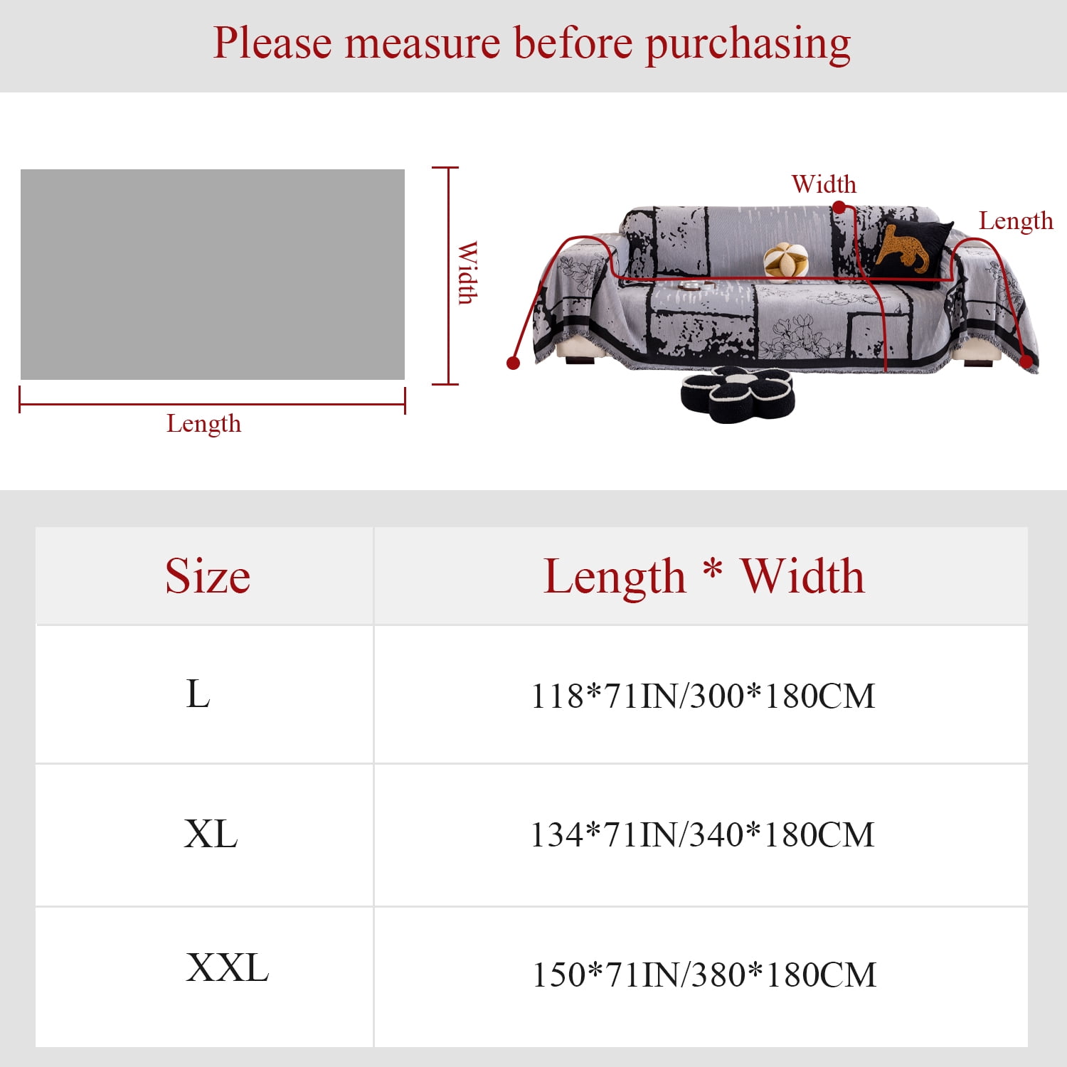 NAYOROOM Vintage Gray Sofa Cover, Couch Covers for 3 Cushion Couch Sofa, Sectional Couch Covers for Living Room Sofa Throws Sofa Slipcovers (71"x 118",Large )