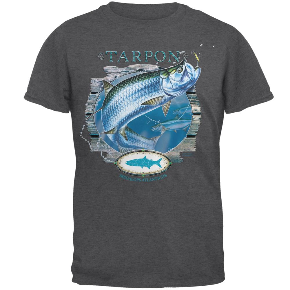 Old Glory Tarpon Deep Sea Fishing Mens T Shirt Dark Heather XLG
