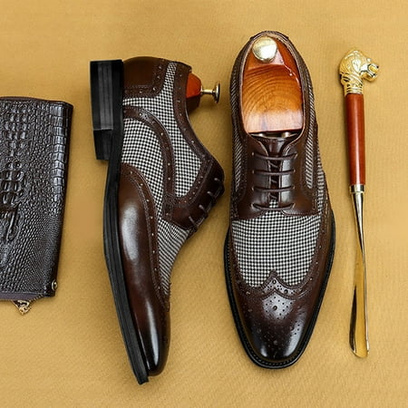 

Foraging dimple Men s Large Size British Style Leather Shoes Color Matching Lace-Up Casual Shoes Brown