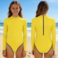 thumbnail image 2 of Swimsuit for Girls, Long Sleeve One Piece Rashguard, Solid Color Beach Vacation Swimsuit for Kids 2-13 Years, 2 of 7