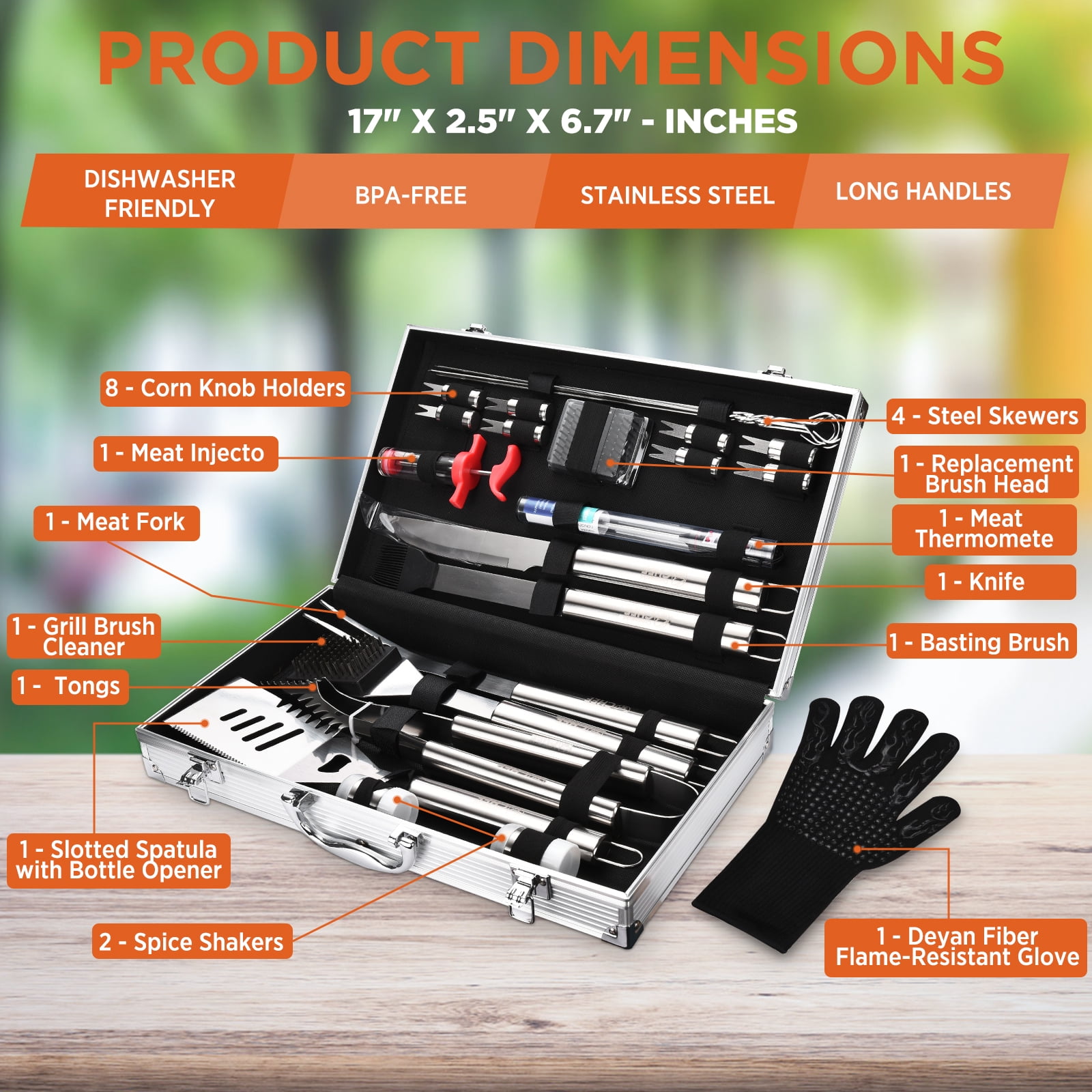 Commercial Chef 25-Piece Grill Accessories Set  Outdoor Cooking BBQ Tools with Aluminum Case