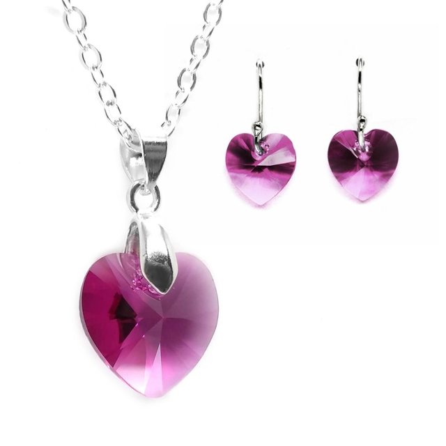 Set Collar Dije Corte Hearl Aretes Zvezda Plata 0.925 Mujer fucsia Unitalla