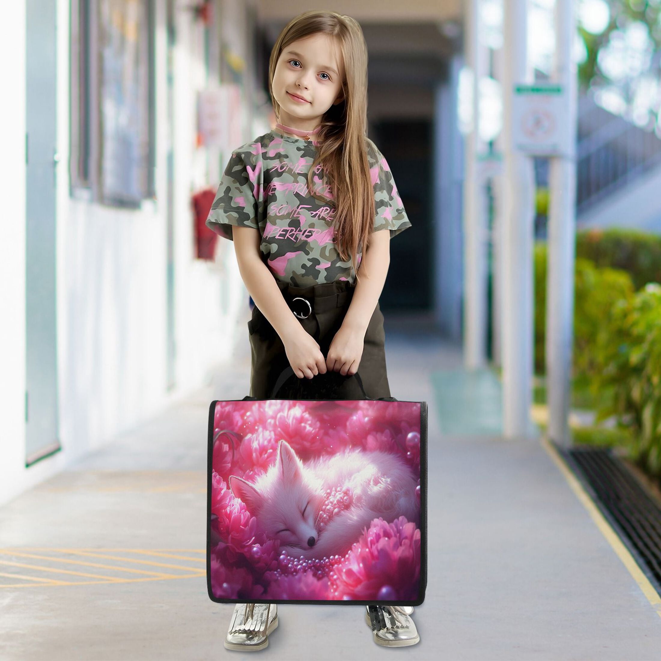 YAZAOO Zipper Binder trapper keeper Documents Organized Design Sleeping Fox Pink Flowers Pearls Printed