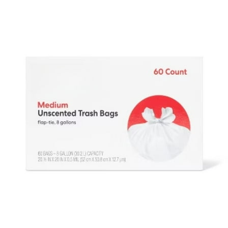 Medium Flap-Tie Trash Bags - 8gal/60ct