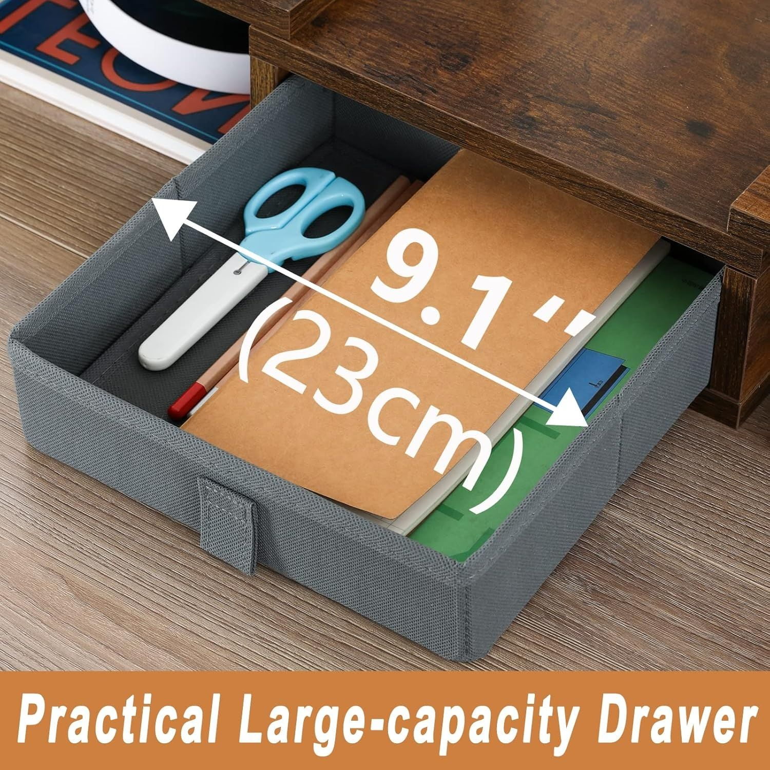 3 Shelf Monitor Stand Riser With Drawer - Length and Angle Adjustable Dual Riser With Storage Corner Desk Shelf Organizer Large Computer Stand for 2 Monitors/Laptop (Brown, 1 Drawer)