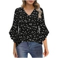 thumbnail image 2 of Vekome Womens 3/4 Sleeve Tops Plus Size Shirts Loose V Neck Casual Tee Shirts Print Summer Pullover Tops Black XL, 2 of 7