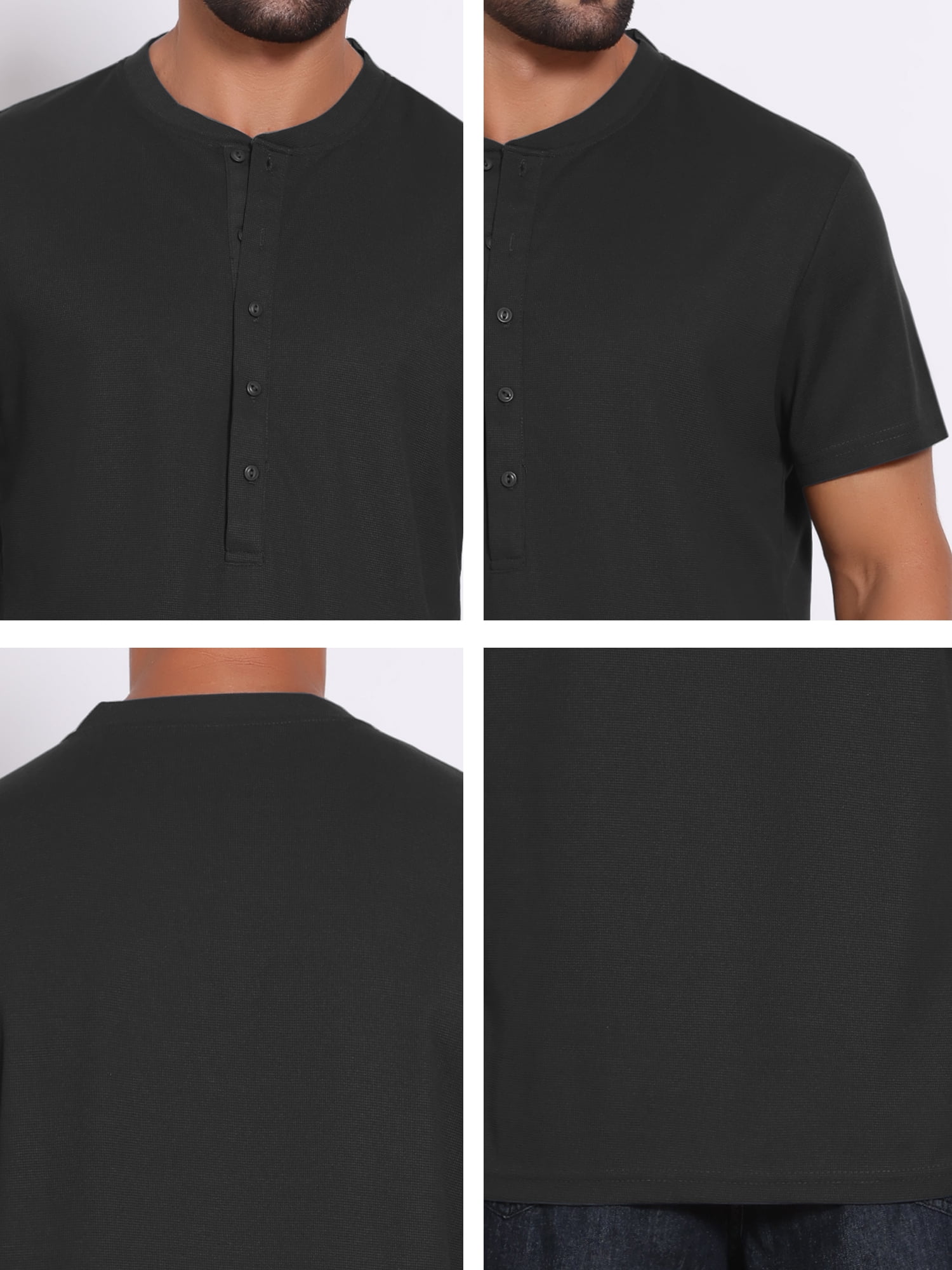 DARING DIVA Men's Henley Breathable Short Sleeve Button Down T-Shirt 2XL Black
