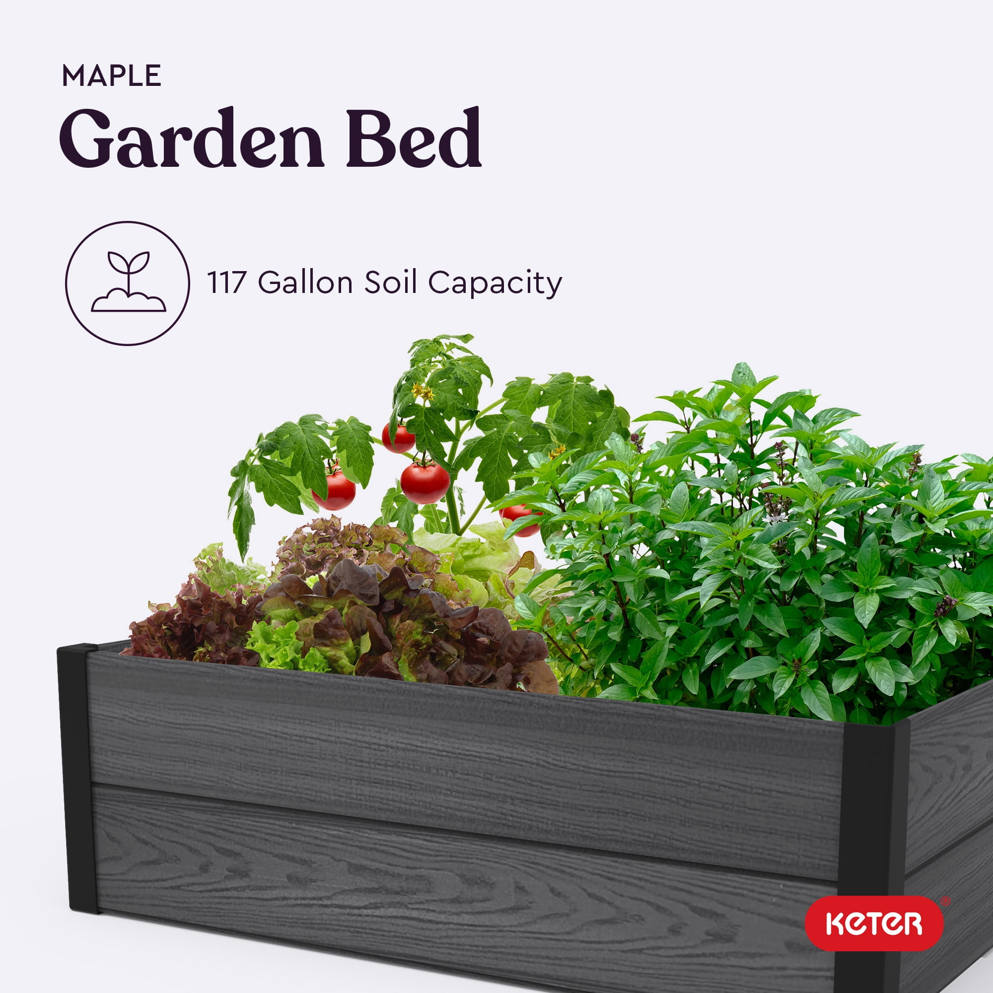 Keter 48" Wood Look Raised Garden Bed, Durable Outdoor Herb Garden Planter for Vegetables, Flowers, and Succulents, Grey