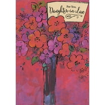 Designer Greetings Round Petaled Red and Purple Flowers in Tall Dark Vase Valentine's Day Card for Daughter-in-Law
