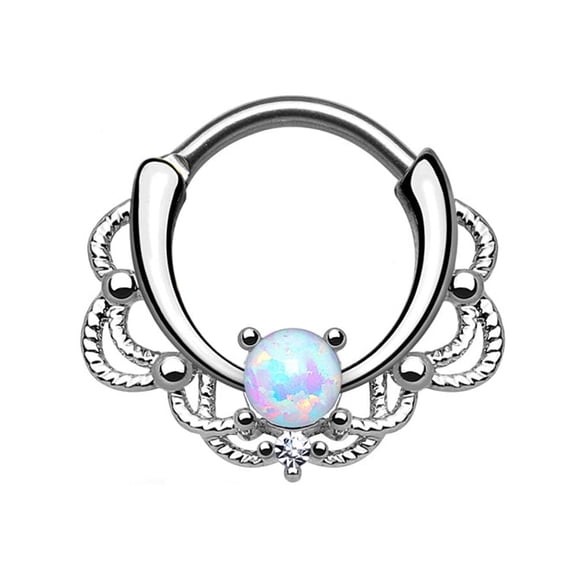 Septum Piercing Clicker - Lacey Single Opalite w/Clear CZ Gem - 16ga - Sold Each