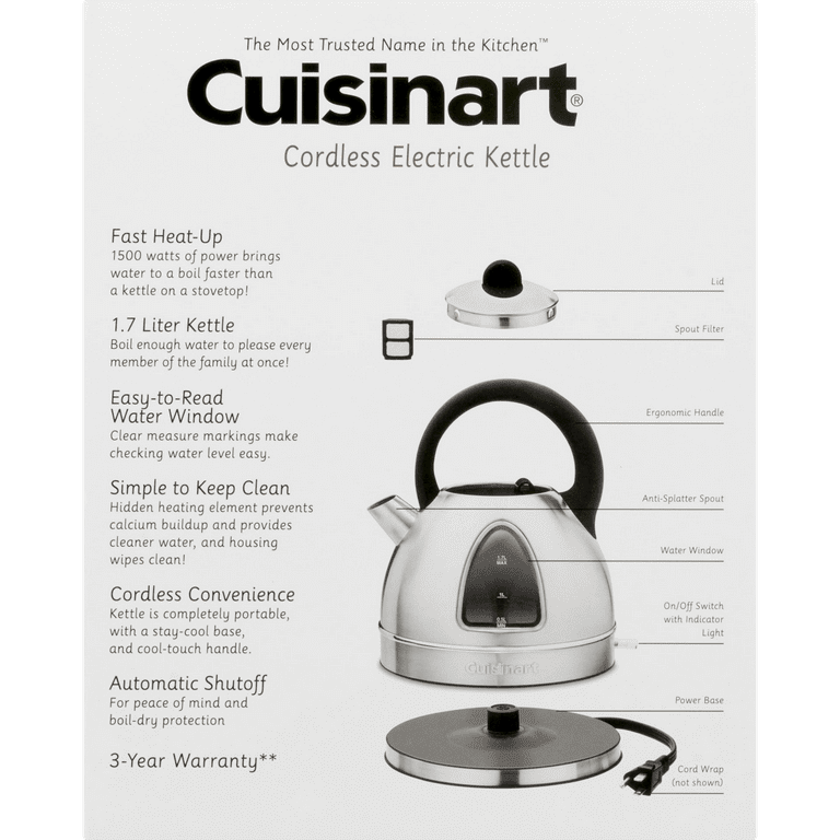  Cuisinart 1.7-Liter Stainless Steel Cordless Electric Kettle  with 6 Preset Temperatures (Brushed Graphite Gray): Home & Kitchen