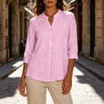 thumbnail image 6 of Warop Button Down Top for Women 3/4 Sleeve Linen V-Neck Shirt Fashionable Casual Loose Blouses, 6 of 8