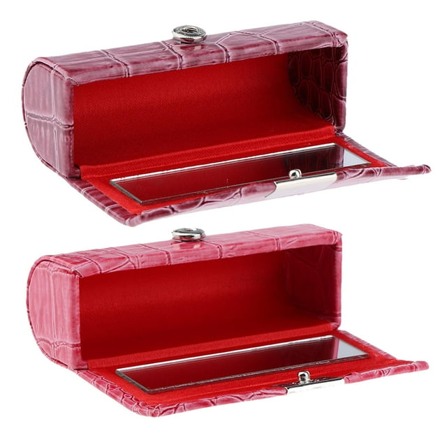 HILABEE 2 Couleurs Femmes Dames Étui Rouge à Lèvres Simple en PU avec Support Miroir Rectangulaire pour Pâte de Haricot Rouge Rose