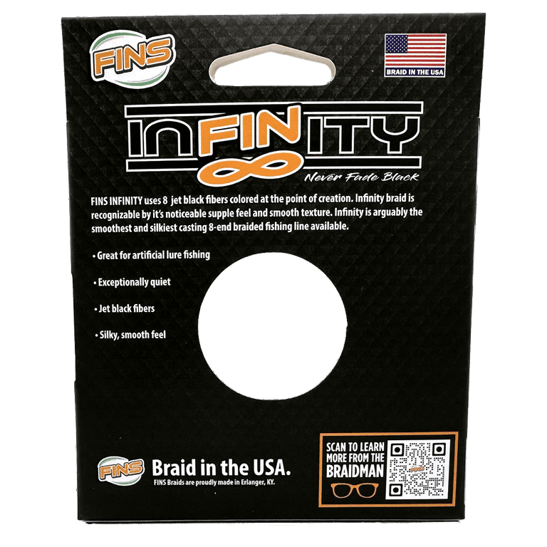 Fins Infinity Braided Fishing Line 40lb 300yds Black | Made in The USA | Super Smooth 8-end Fishing Braid | Genuine Fins Braid, Size: 300 Yards