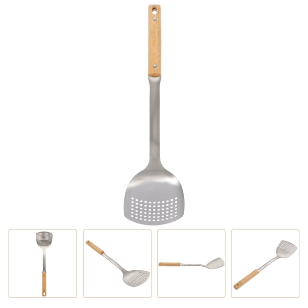 CRILSTYLEO Para Wok De Acero Inoxidable Con Mango De Madera Para Uso En Cocina Hogar