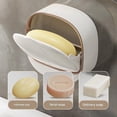 thumbnail image 2 of 1PC Soap Holder with Drain Tray, Wall Mounted Soap Holder, No-Drill Waterproof Soap Dish Holder with Flip Lid for Bathroom, 2 of 7