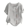 thumbnail image 1 of Kcodviy Women's Solid Color Round Womens Running Tee Shirts Neck Raglan Sleeve Hem Was Out Long Sleeve Slit Loose Short Sleeve Weightlifting Long Sleeve Shirts Button Decoration Casual Tops T Shirt, 1 of 4