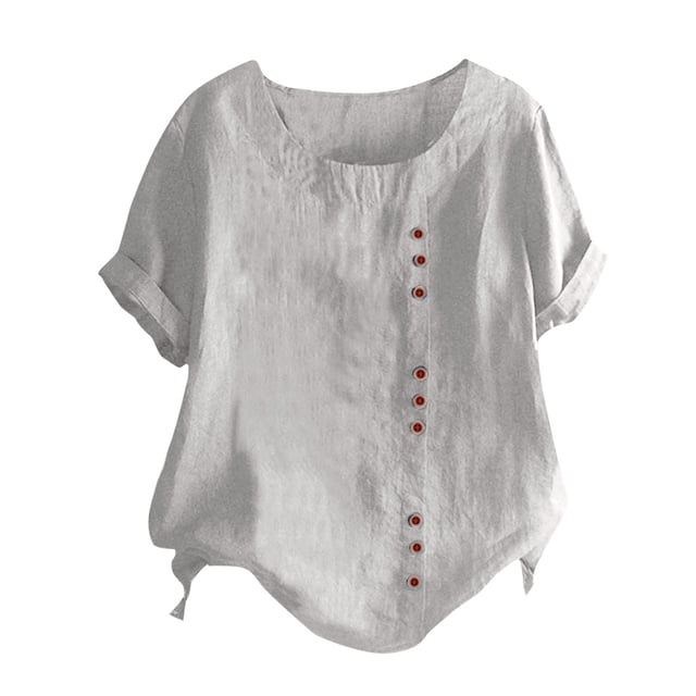 Kcodviy Women's Solid Color Round Womens Running Tee Shirts Neck Raglan Sleeve Hem Was Out Long Sleeve Slit Loose Short Sleeve Weightlifting Long Sleeve Shirts Button Decoration Casual Tops T Shirt