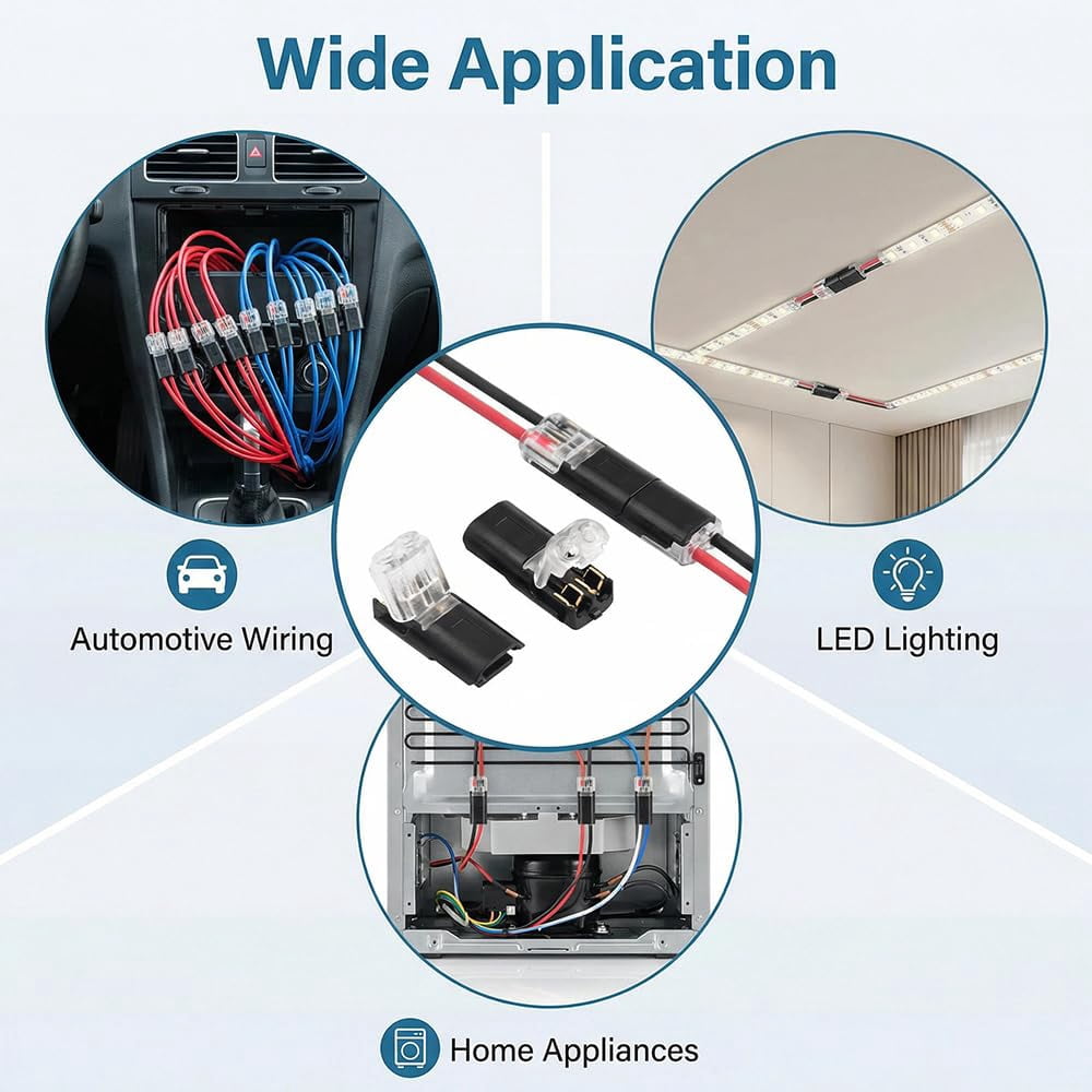 Double Wire Plug in Connector, Quick Connect Wire Connectors Push-in Snap On Electrical Connectors with Locking Buckle for LED Strip Lights DIY Wiring Low Voltage Projects
