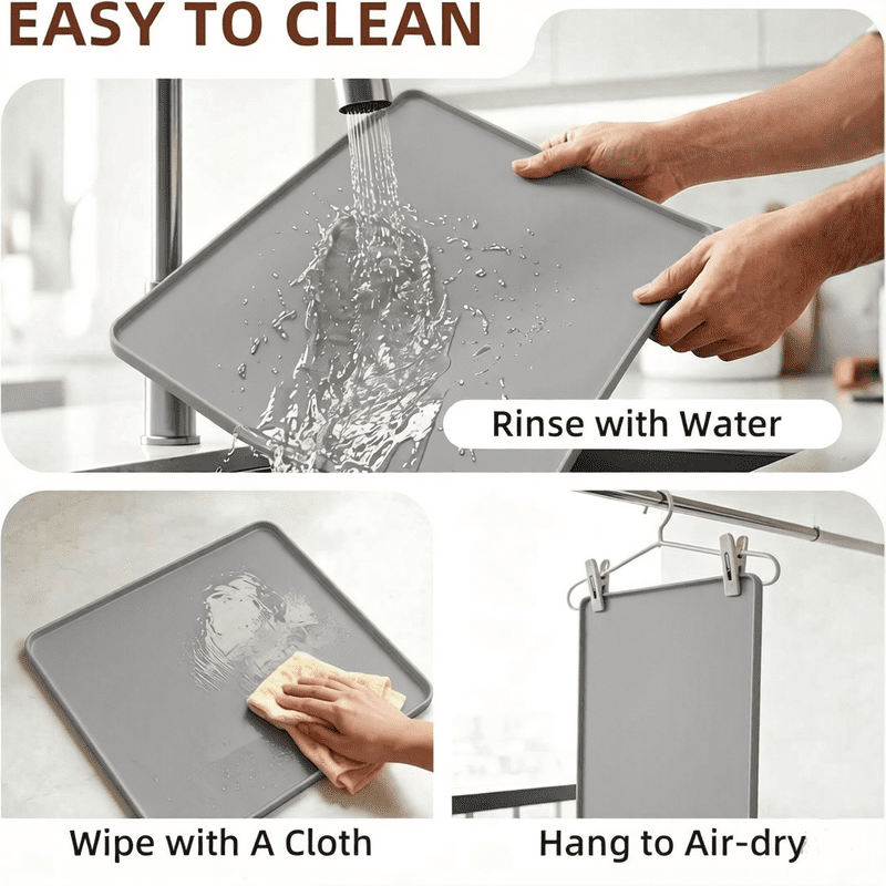 Smlper 19.7 x 19.7 Inch Water Cooler Mat, Soft Silicone Mat with Raised Edges, Waterproof Silicone Tray to Prevent Leak & Floor Damage, Anti-Slip Pad for Mini Fridge, Humidifier, Ice Maker, Gray