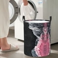 thumbnail image 2 of Laundry Basket, Pink White Ocean Waves Waterproof Laundry Hamper With Padded Handles, Clothes Hamper For Laundry, Bedroom, Dorm, Towels, Laundry Bin Easy Storage, 2 of 6