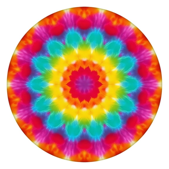 Colorful Tie Dye Mandala Pattern Round Fitted Tablecloth with Elastic Edge,Dining Table Cover Waterproof,Outdoor Round Tablecloth for Camping,Dining,Indoor and Outdoor