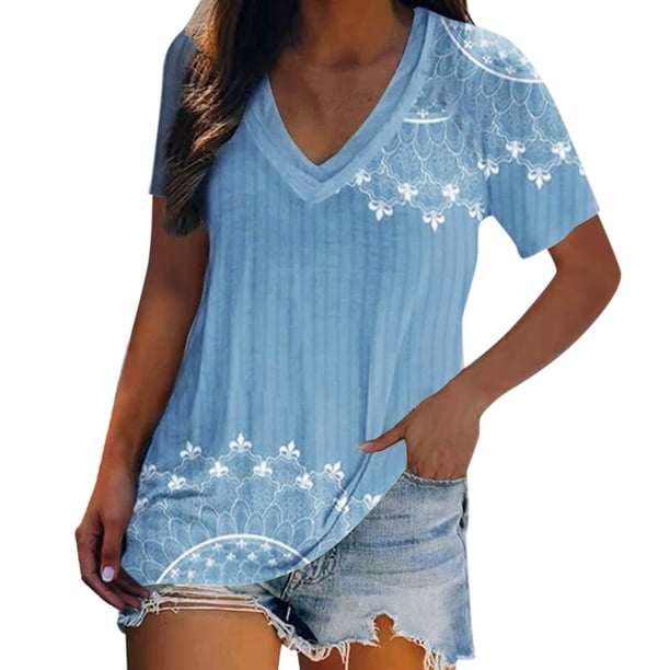 Tops de verano para mujer, camisetas de manga corta con cuello en V y estampado de tortugas marinas, camisetas costeras, camiseta de vacaciones, blusa holgada informal Pompotops hkajfhjk462230