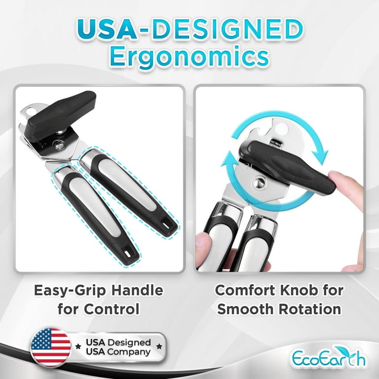 EcoEarth Handheld Smooth Edge Safety Can Opener & Bottle Opener, Black &  Silver
