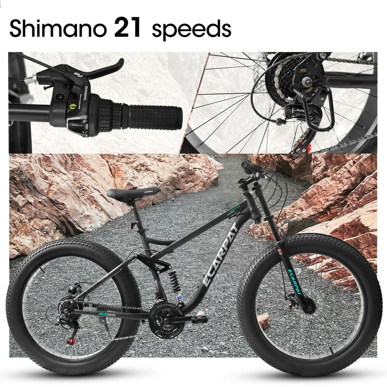 Fat Tire Mountain Bike 26 Inch Bicycle Wheels 4 Inch Wide Knobby Tires Adult Steel Frame Double Disc Brake and Front Suspension Anti Slip Bikes Men