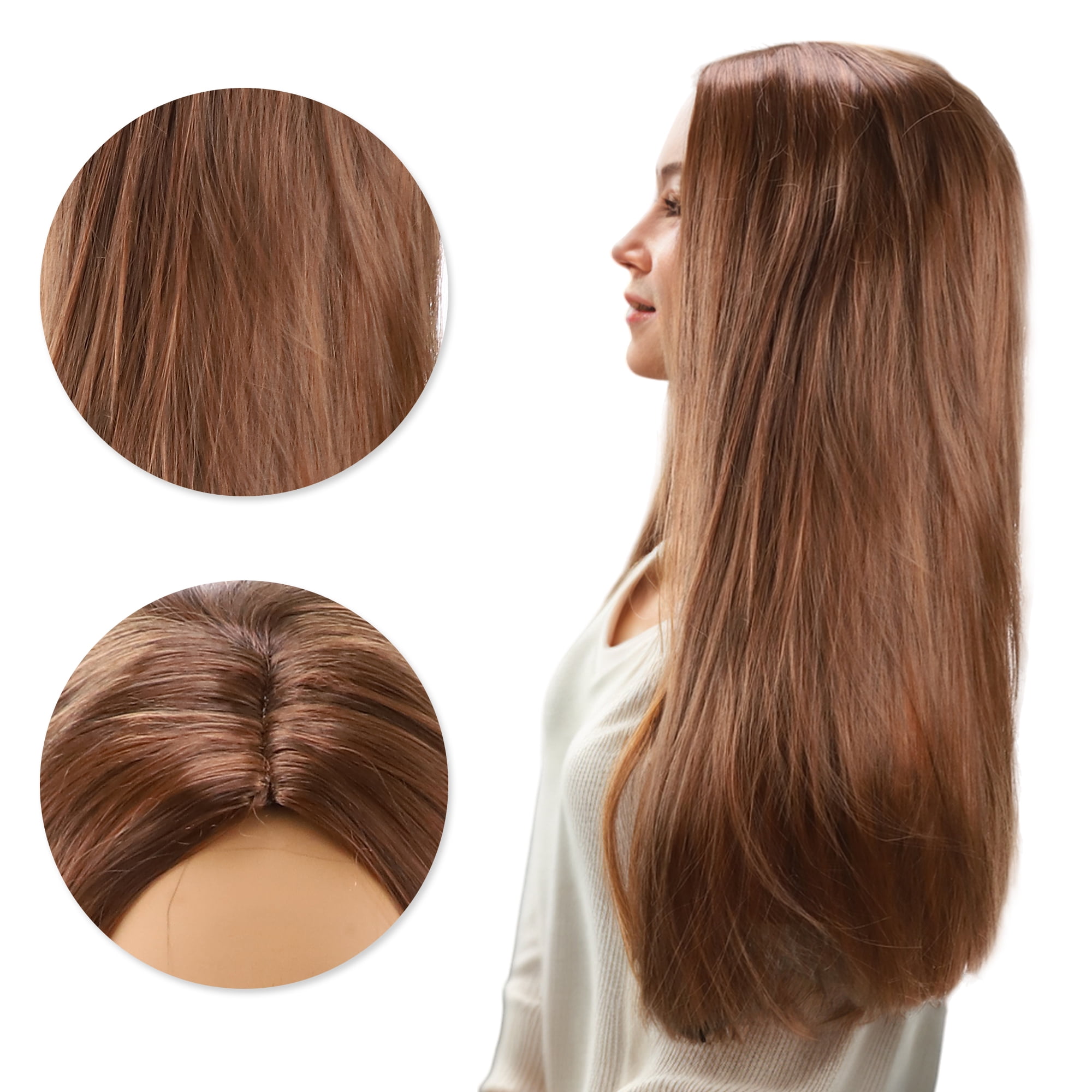 Unique Bargains 1 Pc Straight Long Hair Hair Wig High Temperature Fiber 22in Human Wig Brown for Women