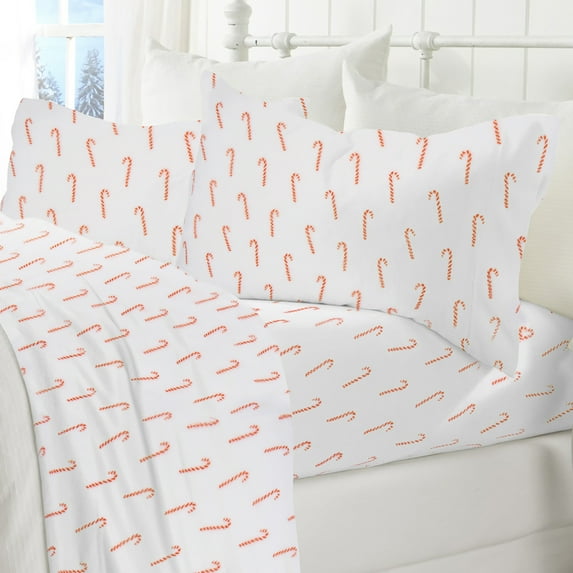 Great Bay Home Printed Velvet Plush Warm and Cozy Fleece Sheet Set (King, Candy Canes)