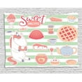 thumbnail image 1 of Sweet Dreams Tapestry, Various Desserts in Cartoon Style Funny on Green Stripes Unicorn Eating Donut, Wall Hanging for Bedroom Living Room Dorm Decor, 60W X 40L Inches, Multicolor, by Ambesonne, 1 of 2