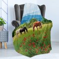 thumbnail image 4 of Horses Soft Flannel Fleece Blanket, Various Kinds of Horses Eating Grass in Field Mountain Landscape Rural Scene Print, Cozy Plush for Indoor and Outdoor Use, 70" x 90", Multicolor, by Ambesonne, 4 of 5