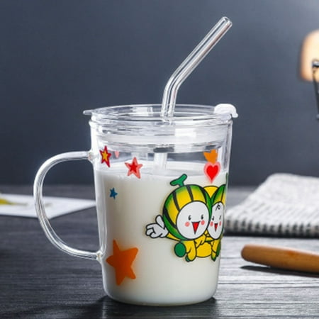 

VeliToy Daily Use Transparent Cup with Simple Straw Mug Double Layer Glass Cup Drink Gifts(Watermelon)