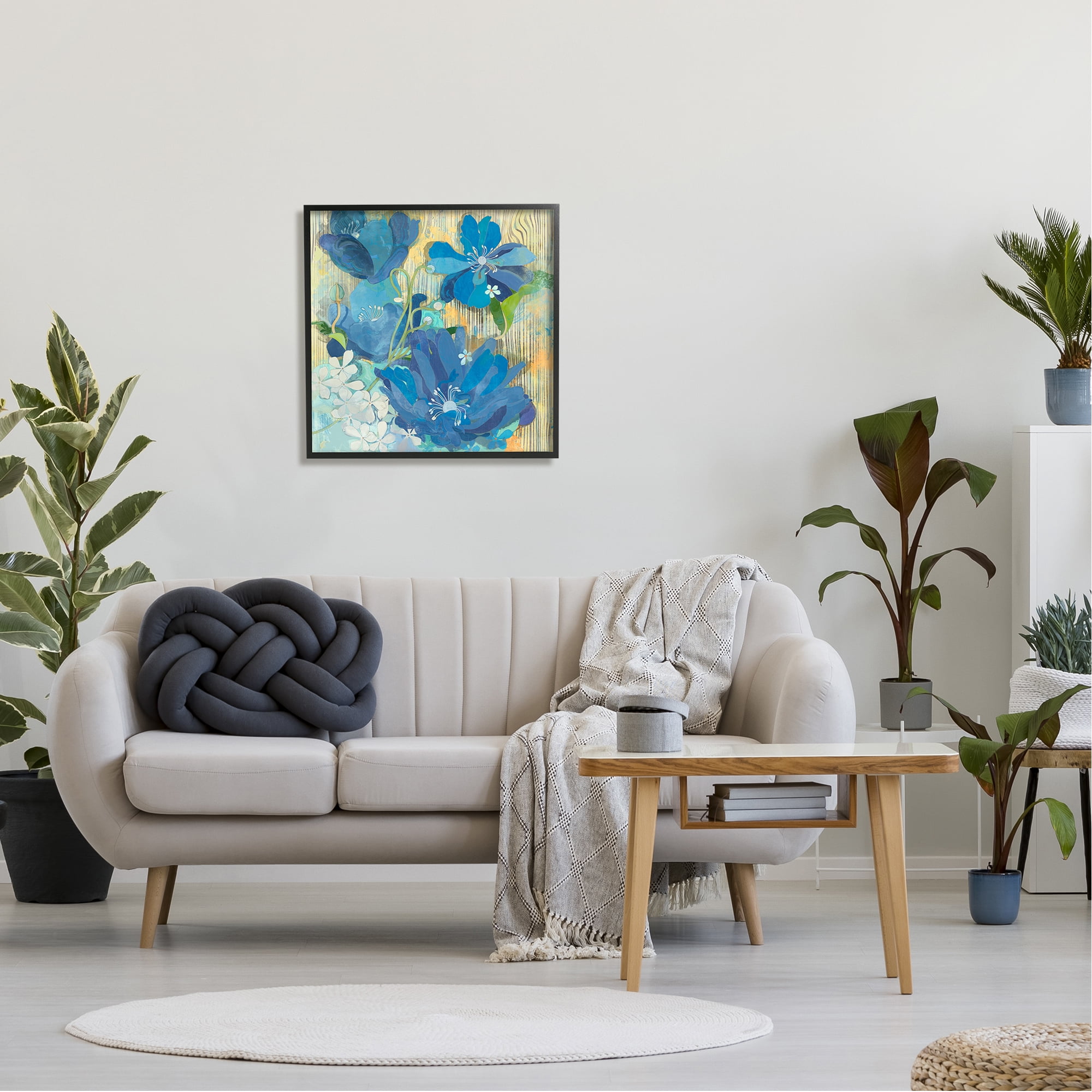 Stupell Modern Blue Geraniums Patterned Botanical & Floral Painting Black Framed Art Print Wall Art