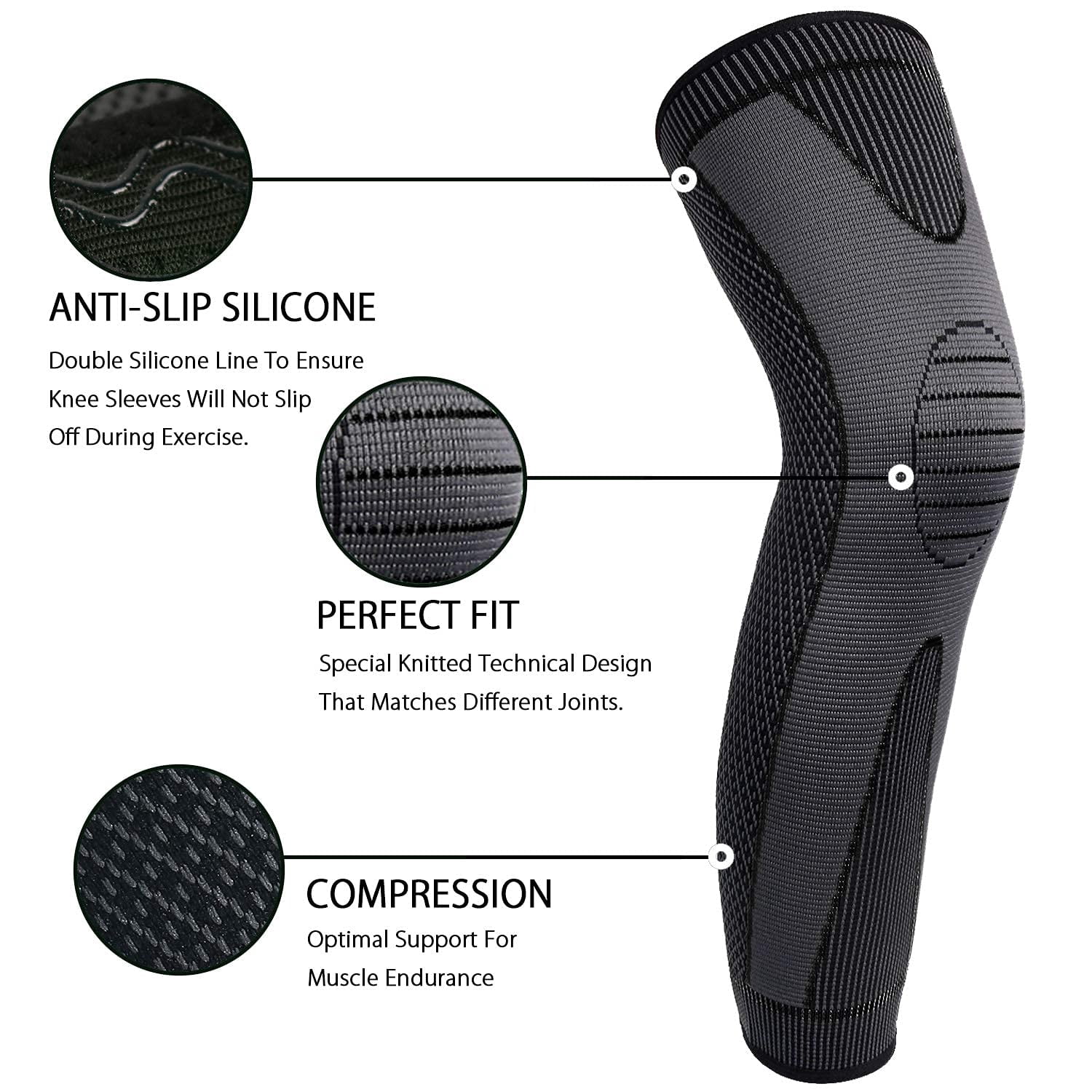 GOUNOD Full Leg Long Knee Compression Sleeve,Non-Slip Arthritis Pain Relief and Weightlifting,Knee Support for Men & Women