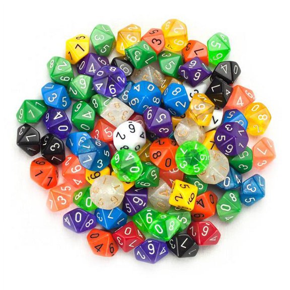 D10 Random Polyhedral Dice in Mulple colors - Pack of 100 Plus