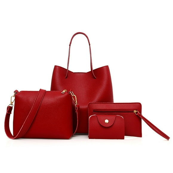 WIZUTIZ Women's Handbags Messenger Bags Shoulder Bags Wallet with Credit Card Slots Large Size Billfolds Zipper Purses for Women Womens Handbags Womens Messenger Bags 4 PC Red