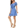 thumbnail image 4 of MODA NOVA Junior's Sweetheart Neck Bow Tie Front Ruffle Hem Mini a Line Dress, 4 of 5
