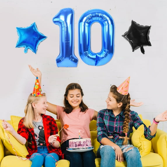 Blue Double Digits Happy 10th Birthday Decoration, Blue Black Balloon Garland Arch Kit, Double Digits Letter Aluminum Film Balloons, Number 10 Foil Balloons for 10th Daughter Birthday Party Supplies