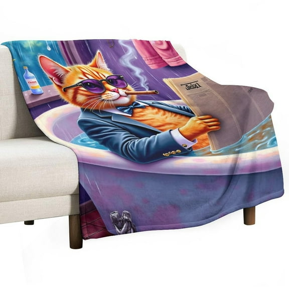 Cat Print Flannel Blanket Novelty Pattern Nap Blanket Sofa Room Office Soft Throw Blanket Outdoor Camping Warm Blanket