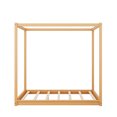 thumbnail image 6 of Wood Full Size Canopy Platform Bed with Support Frame for Bedroom, Natural, 6 of 10